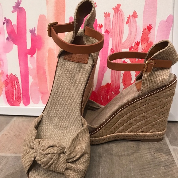 Tory Burch Macy Gold/Natural Linen Espadrilles 9.5 - Picture 4 of 8